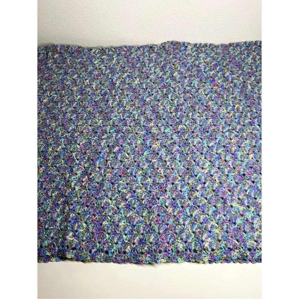 Vintage Wool Sea Glass Crochet Basket 55” x 40” Handmade